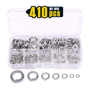 410-Pcs [8-Size] 304 Stainless Steel Spring Lock Washer Assortment Set - Size included: M2 M2.5 M3 M4 M5 M6 M8 M10