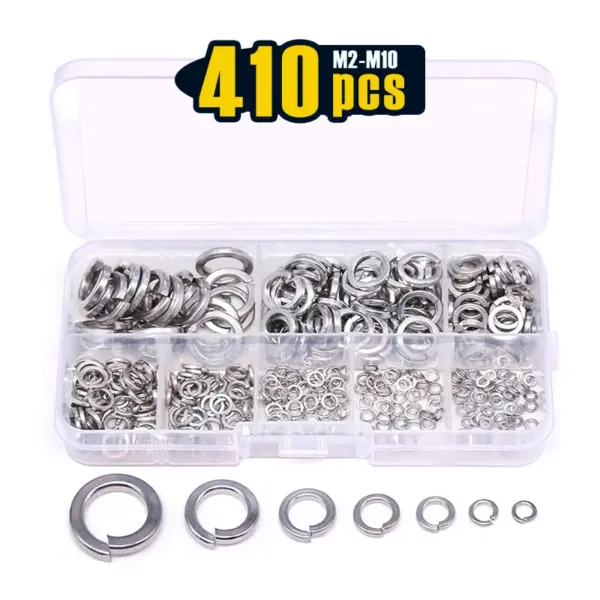 410-Pcs [8-Size] 304 Stainless Steel Spring Lock Washer Assortment Set - Size included: M2 M2.5 M3 M4 M5 M6 M8 M10