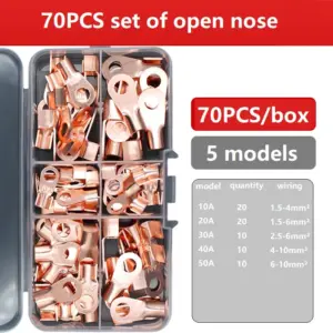 70PCS Open Crimp Ring Connector OT Cable Electrical Wire Terminal Copper Lugs Terminal Connectors Kit
