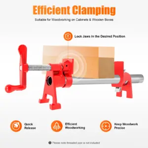 4 Pcs 3/4" Wood Gluing Pipe Clamp Set Countertop Cast Iron Quick Release Bar Clamps Red Kit with Wide Base for Woodworking