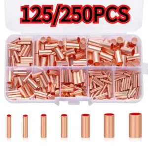 125/250Pcs Wire Ferrules Copper Crimp Connector Non Insulated Electrical Butt Terminal Assortment Kit tube connection pipe joint