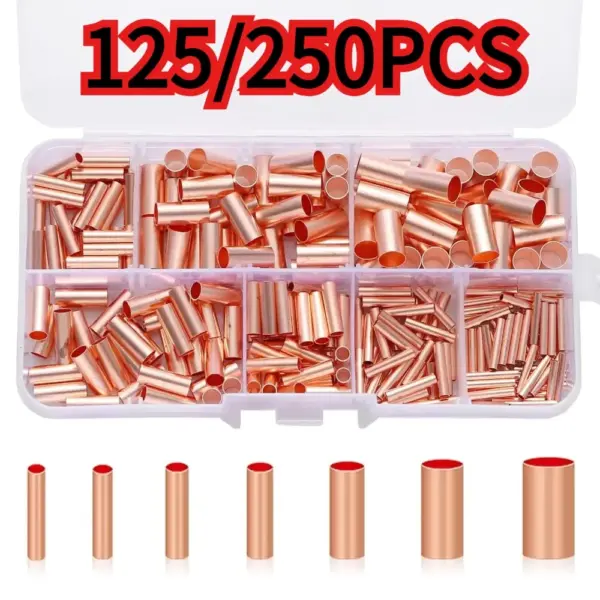 125/250Pcs Wire Ferrules Copper Crimp Connector Non Insulated Electrical Butt Terminal Assortment Kit tube connection pipe joint