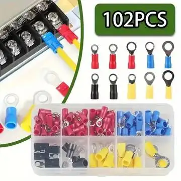 102pcs Universal Wire Connector Kit Crimp Terminals Rivet Set Multi-Purpose Connection Set Copper Contact PVC Uncharged Power