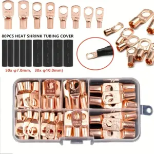 140Pcs Wire Lug Connector Ring SC6-25 Copper Connectors Bare Cable Electric Crimp Terminal Connector Kit