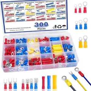 300 PCS Insulated Wire Electrical Connectors - Butt, Ring, Spade, Quick Disconnect - Crimp Terminals Connectors Assortment Kit