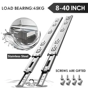 AOLISHENG 1 Pair Stainless Steel Drawer Slides 8-40 Inch 100 lb Load Capacity Side Mount Full Extension Metal Ball Bearing Kitch