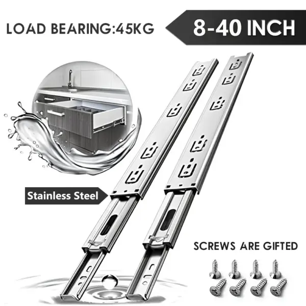 AOLISHENG 1 Pair Stainless Steel Drawer Slides 8-40 Inch 100 lb Load Capacity Side Mount Full Extension Metal Ball Bearing Kitch