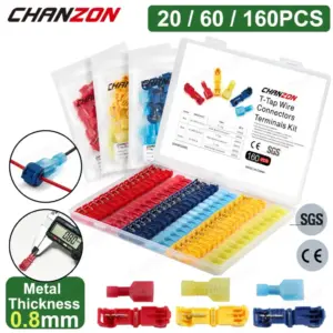 20/60/160PCS T-Tap Quick Splice Wire Connectors Electrical Crimp Joint Cord Cable Self-Stripping Disconnect Wiring Terminals Kit