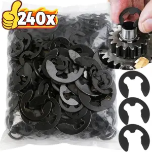 120/240pcs Black Stainless Steel E-Clip Circlip Retaining Ring Washer M1.5-M10 for Shaft Fastener Hardware Split Washers Box Kit