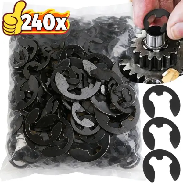 120/240pcs Black Stainless Steel E-Clip Circlip Retaining Ring Washer M1.5-M10 for Shaft Fastener Hardware Split Washers Box Kit