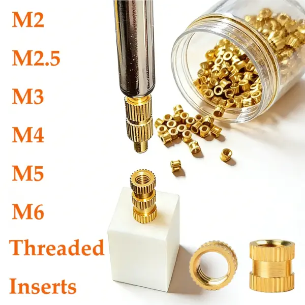 100/300Pcs Threaded Inserts M2 M3 M4 M5 M6 Heat Set Inserts Lead-Free Brass Knurled Metric Nutetric Nut into Plastic 3D Printing