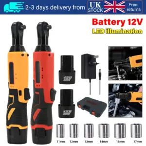 12V 100Nm Electric Angle Wrench 3/8'' 90° Cordless Ratchet Right LED with 2 Battery & Charger