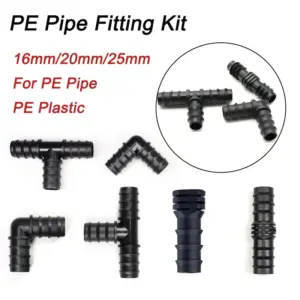 10/50Pcs PE Pipe Fitting Kit 16/20/25mm Elbow Straight Tee Plug Water Pipe Connector Garden Greenhouse Drip Irrigation Fitting