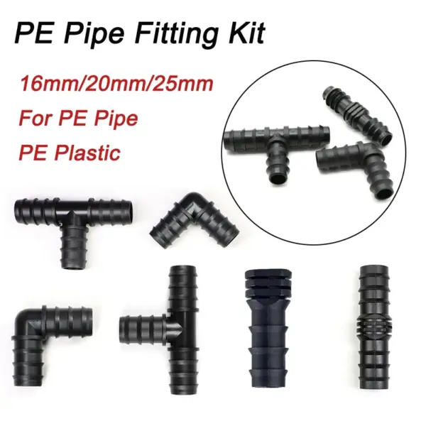 10/50Pcs PE Pipe Fitting Kit 16/20/25mm Elbow Straight Tee Plug Water Pipe Connector Garden Greenhouse Drip Irrigation Fitting