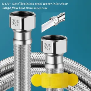New 20cm-200cm SUS 304 Hose 1/2"-3/4" 10mm Inner Tube Enlarged Big Flow Explosion-Proof Flexible Braided Hose Faucet Water Pipe