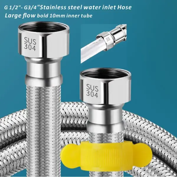 New 20cm-200cm SUS 304 Hose 1/2"-3/4" 10mm Inner Tube Enlarged Big Flow Explosion-Proof Flexible Braided Hose Faucet Water Pipe