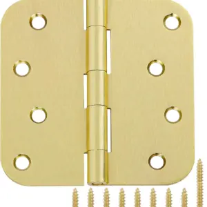 3-Pack 4" Noise-Free Brass Door Hinges, 5/8" Radius, Heavy Duty Steel for Interior/Exterior Use