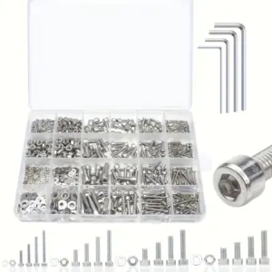 880pcs/box M2 M3 M4 M5 Bolt Screws 304 Stainless Steel Round Head Hex Socket Nut & Bolt Sets Spring Washers Wrench Screws Sets
