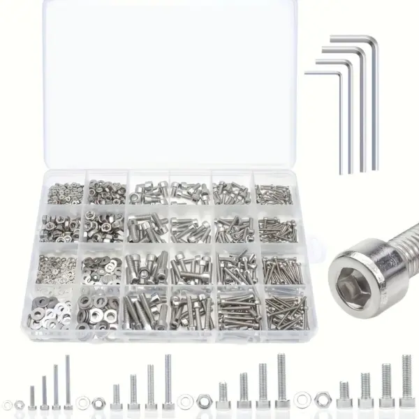 880pcs/box M2 M3 M4 M5 Bolt Screws 304 Stainless Steel Round Head Hex Socket Nut & Bolt Sets Spring Washers Wrench Screws Sets