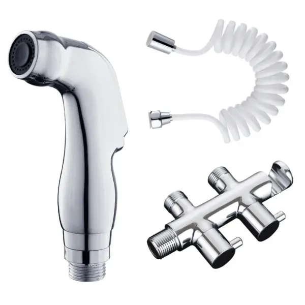 Bathroom ABS Plastic Washer Set, All Copper Double Handle Dual Angle Control Valve TPU Spring Hose Spray  Three Piece Set