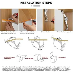 LLCS-Hinge Soft Close - Lid Support Hinge Heavy Duty Adjustable Metal Lift And Up Hinge Cabinet Door Support Hinge, 4PCS Easy In