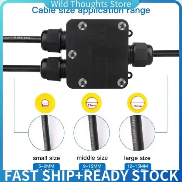 6X Waterproof Junction Box IP68 Outdoor Gland Electrical Junction Box With 3 Cable Connector For 4-15 Mm Diameter Cable-[Qahk]