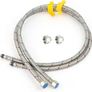 32-Inch Stainless Steel Braided Faucet Supply Line, 3/8" Compression x M10 Connector, with 1/2" FIP Adapters, Flexible Water Hose for Kitchen Sink