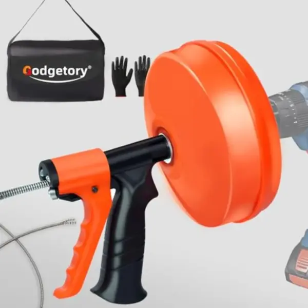 50Feet Drain Snake Auger [1/4inch]- Manual or Drill Powered AUTO FEED- Flexible and Powerful 50 Feet Plumbing Snake for Kitchen