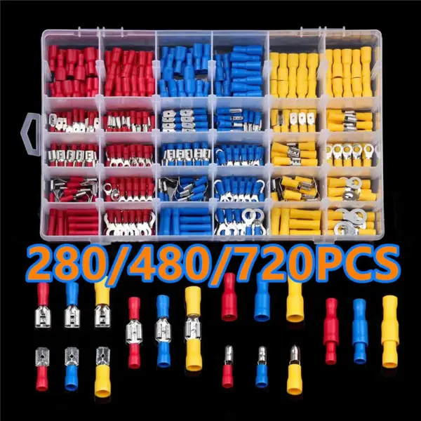 280/480/720PCS Insulated Cable Connector Electrical Wire Assorted Crimp Terminals Spade Butt Ring Fork Set Rolled Terminals Kit