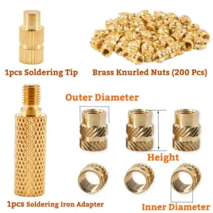 202Pcs Threaded Inserts Set with Soldering Tip & Adapter M2 M3 M4 Knurled Nut Brass Heat Set Inserts for Plastic and 3D Printing