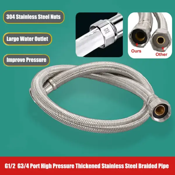 High-flow 20/40/60/80/100/150/200cm 304 SUS Hose 10mm Inner Tube Enlarged Explosion-Proof Flexible Stainless Steel Braided Pipe