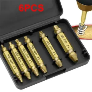 6 Pieces of Damaged Screw Extractor Bit Set with Tool Box