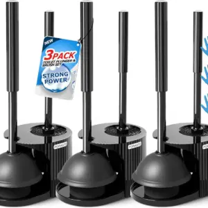 2-in-1 Toilet Brush and Plunger Set with Extended Handle, Heavy Duty Plunger and Cleaning Brush for Bathroom, 21 inch