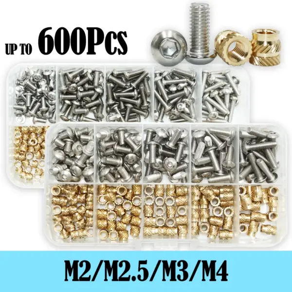 Brass Heat Insert Nut Knurled Hot Melt and Stainless Steel Hex Socket Screw Set 3D Printer Copper Nuts Bolt Threaded Nutinsert