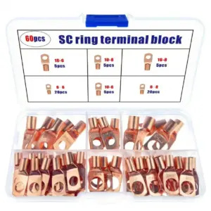60PCS battery lug, ring terminal sorting tool kit, battery cable end/terminal connector, suitable for vehicles, ships, power dis