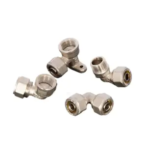 1216 Aluminum-plastic Pipe Joint Fittings Copper Electroplating 4-point Solar Hot Water Pipe Tee Elbow Direct Nickel Plating