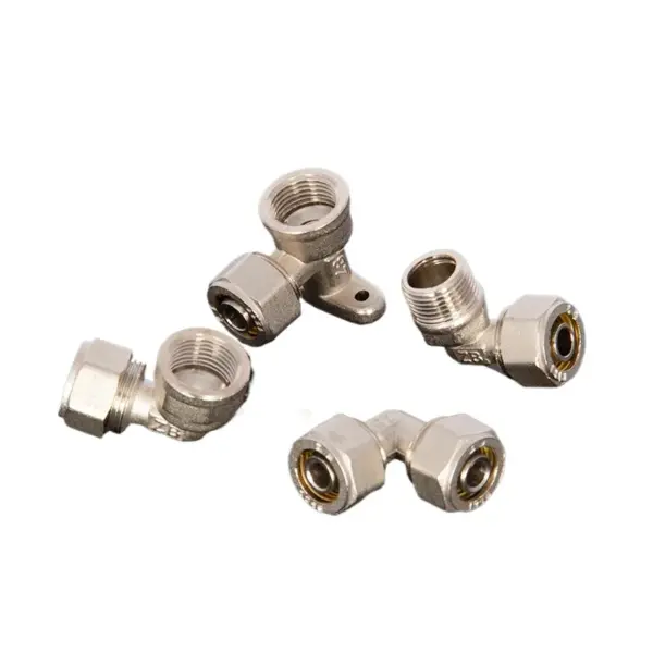1216 Aluminum-plastic Pipe Joint Fittings Copper Electroplating 4-point Solar Hot Water Pipe Tee Elbow Direct Nickel Plating