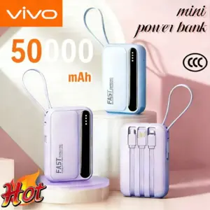 VIVO 50000mAh Mini Power Bank Large Capacity Super Fast Charging Portable External Battery Built in 3 Cables For iPhone Android