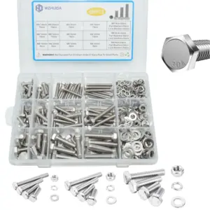 WZHUIDA 456PCS M5 M6 M8 Screw Set, Nut and Bolt Set Flat & Spring Washers, Hex Head Cap Screws Bolts and Nuts Kit, Fully Thread