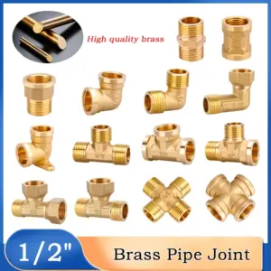 10pcs Brass Pipe Fitting Female Male Straight/ Elbow/TEE/ Four Way Pipe Joint  Adapter Coupler Water Oil Gas Adapter 1/2" Thread