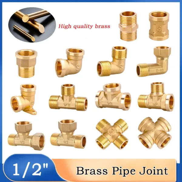 10pcs Brass Pipe Fitting Female Male Straight/ Elbow/TEE/ Four Way Pipe Joint  Adapter Coupler Water Oil Gas Adapter 1/2" Thread