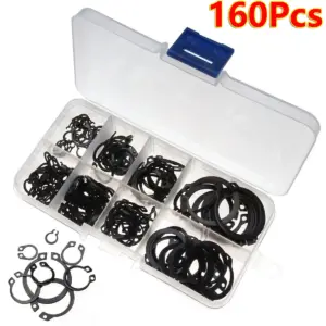 160Pcs M2-M25 C-Clip Snap Circlip Kit External Retaining Ring Assortment Set Black Carbon Steel Assortment Kit Washers Snap DIY