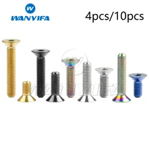 Wanyifa M5 Titanium Bolt 10/12/15/20/25/30/35mm Flat Countersunk Head Hex Screws for Bicycle Pedals 4/10pcs