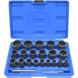 22 Pcs Bolt Nut Extractor Set, 1/2" & 3/8" Drive Wheel Lock Removal Kit for Damaged Stripped Frozen Nuts Screws, Impact Lug Nut