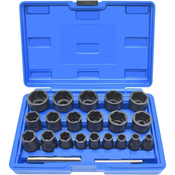 22 Pcs Bolt Nut Extractor Set, 1/2" & 3/8" Drive Wheel Lock Removal Kit for Damaged Stripped Frozen Nuts Screws, Impact Lug Nut