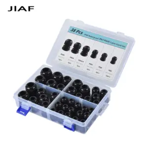 38Pcs PG7-PG19 Plastic IP68 Waterproof Cable Gland Nylon Black Cable Connector With Gasket Cable Fixing Joint