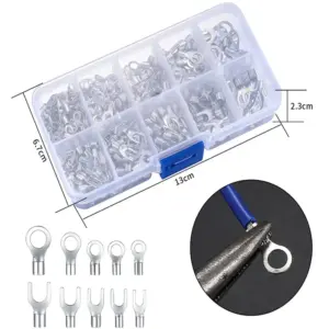 200/320Pcs 10 in 1 Terminals Non-Insulated Ring Fork U-Type Brass Terminals Assortment Kit Cable Wire Connector Crimp Spade