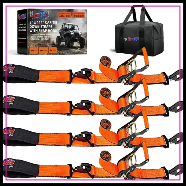 2'' x 114'' Heavy Duty Adjustable Car Tie Down Straps with Snap Hook, 10,000 lbs Break Strength, Ratchet Straps for Hauling UTV, SUV, Truck