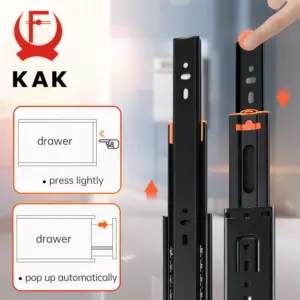 KAK Rebound Drawer Slides Rail Stainless Steel 10"-20" Three Section Ball Bearing Drawer Runners Track Damper Buffer Hardware