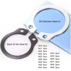 1 Set M19 M21 M22 M24 to M40 Kit Black 65Mn 304 Stainless Steel Shaft Bearing Retaining Clip Snap Ring C Type External Circlip
